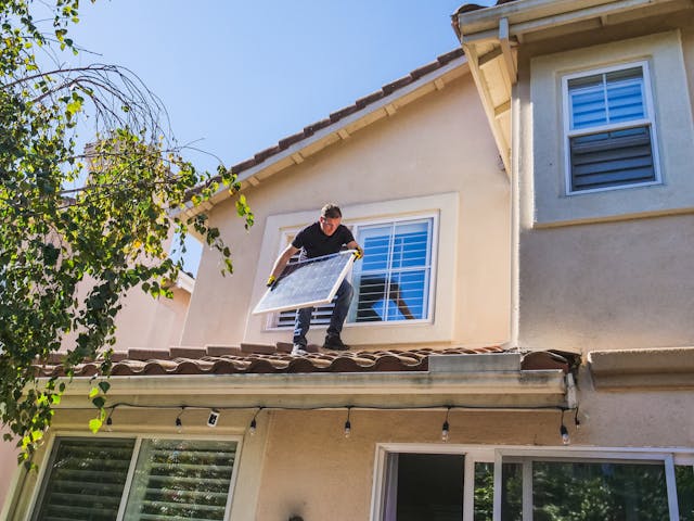 Getting ready to setup solar panels on a rooftop