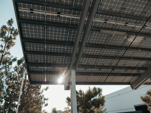 solar panels in tilt position under a clear sky.