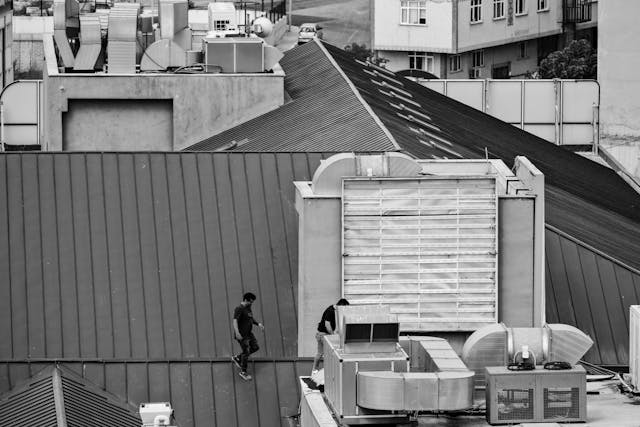 hvac system on top of a building.