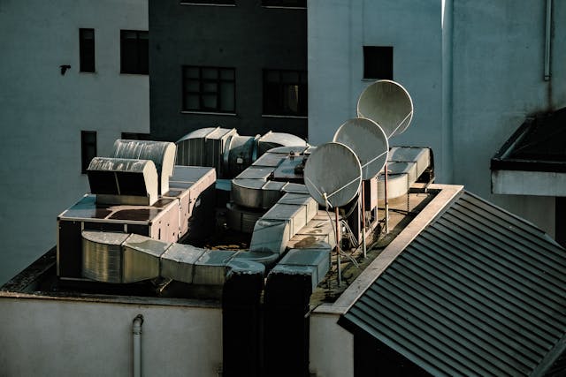 hvac system on top of a building.